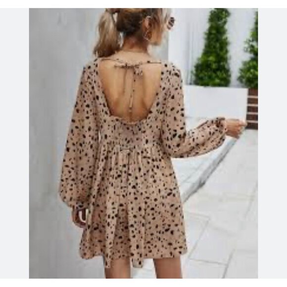 Shein Dalmation Print Dress Womens Size 4 Shirred Knot Backless - Picture 2 of 10